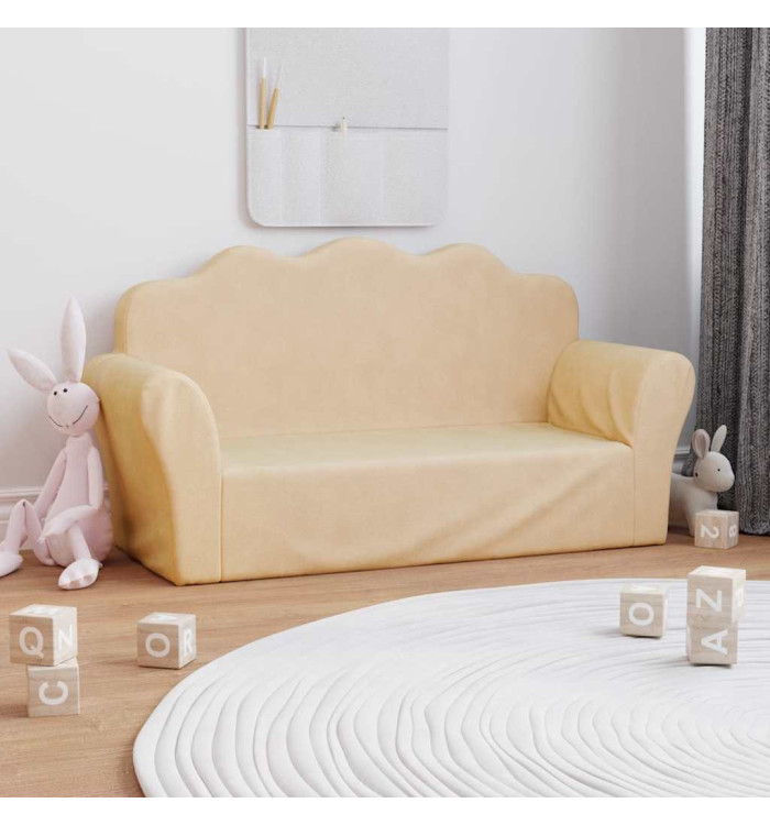 Canapé pour enfants 2 places crème peluche douce | Mobilier & Déco