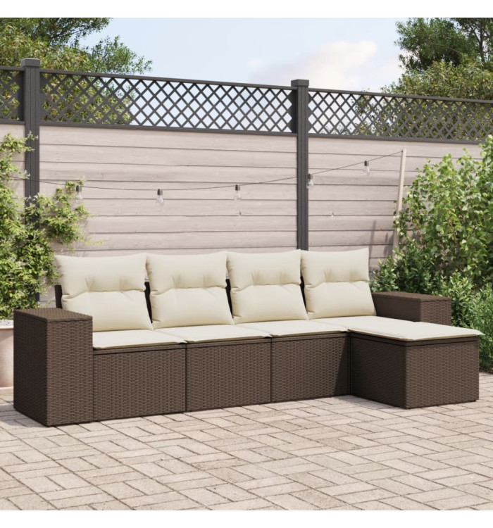 Salon de jardin avec coussins 5 pcs marron résine tressée | Mobilier & Déco