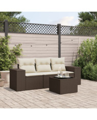Salon de jardin 4 pcs avec coussins marron résine tressée | Mobilier & Déco