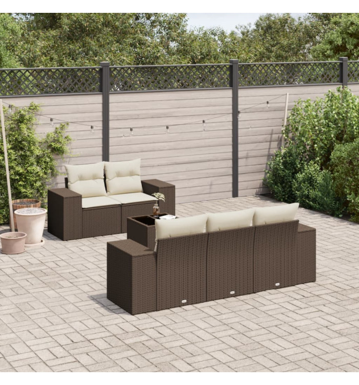 Salon de jardin avec coussins 6 pcs marron résine tressée | Mobilier & Déco
