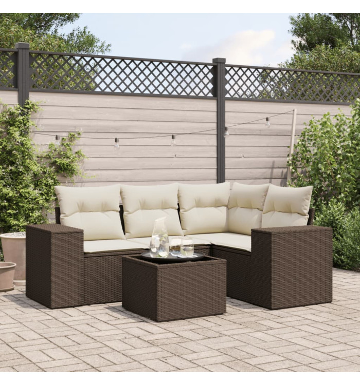 Salon de jardin avec coussins 5 pcs marron résine tressée | Mobilier & Déco