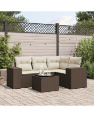 Salon de jardin avec coussins 5 pcs marron résine tressée | Mobilier & Déco