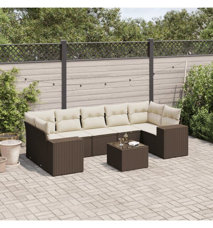 Salon de jardin 8 pcs avec coussins marron résine tressée | Mobilier & Déco
