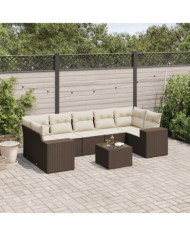 Salon de jardin 8 pcs avec coussins marron résine tressée | Mobilier & Déco