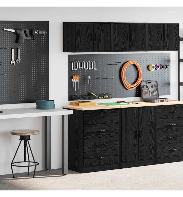 Armoires de garage 2 pcs noir bois d'ingénierie | Mobilier & Déco