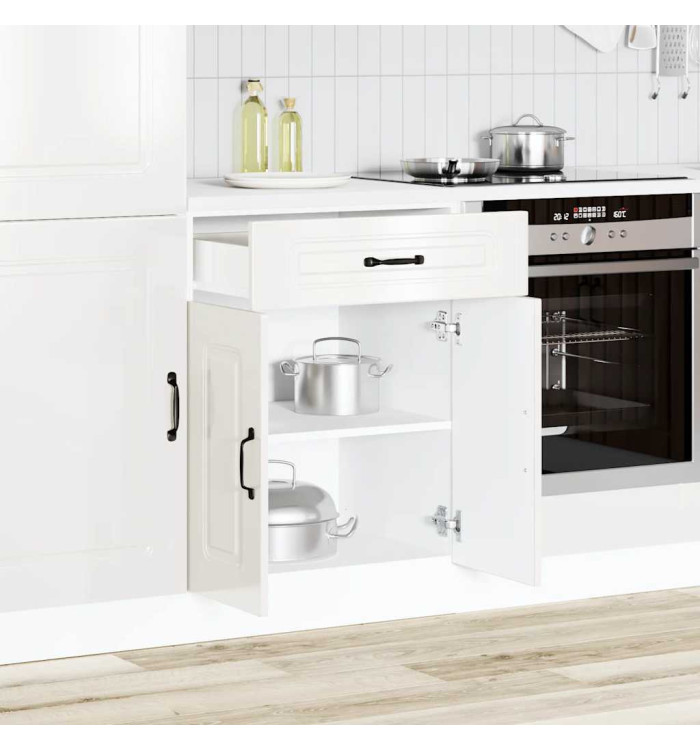 Armoire de cuisine Kalmar blanc brillant bois ingénierie | Mobilier & Déco