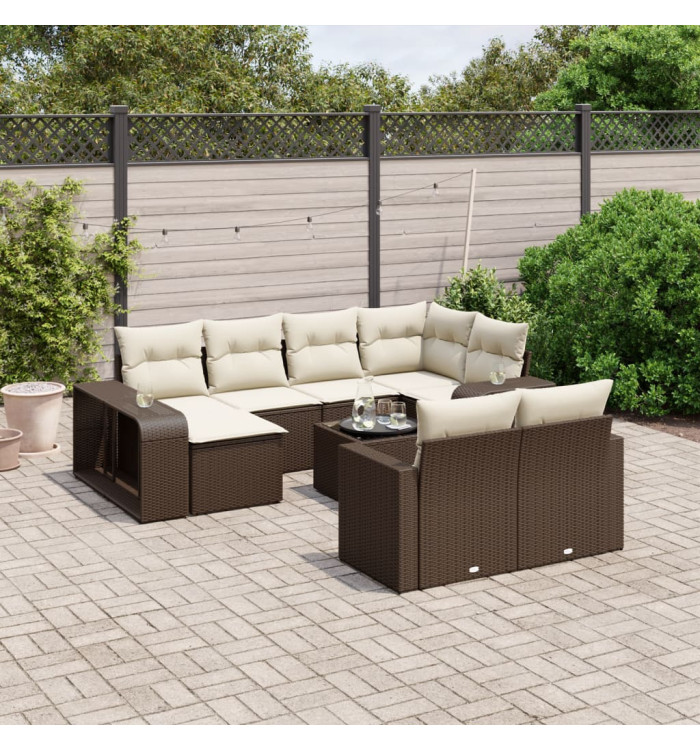 Salon de jardin et coussins 11 pcs marron résine tressée | Mobilier & Déco