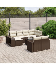 Salon de jardin et coussins 11 pcs marron résine tressée | Mobilier & Déco