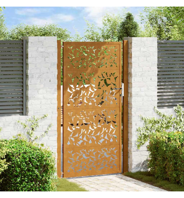 Porte de jardin acier résistant aux intempéries design feuilles | Mobilier & Déco