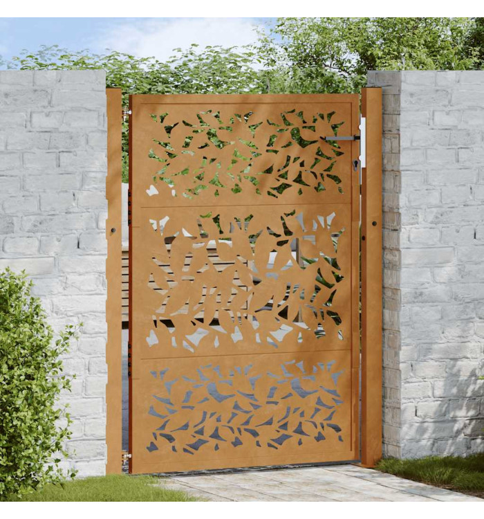 Porte de jardin acier résistant aux intempéries design feuilles | Mobilier & Déco