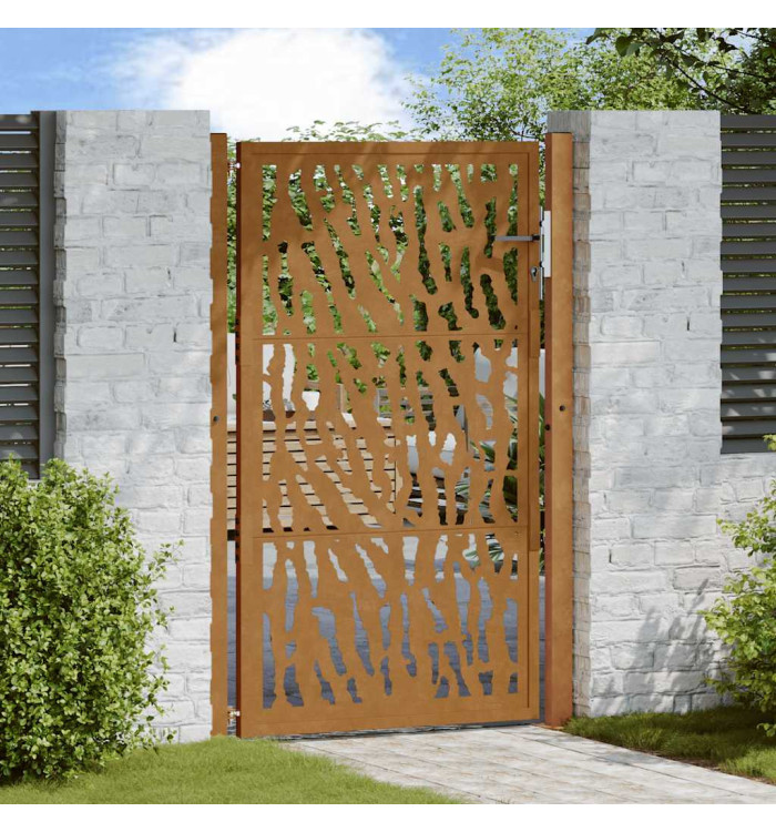 Porte de jardin acier résistant aux intempéries design tracés | Mobilier & Déco