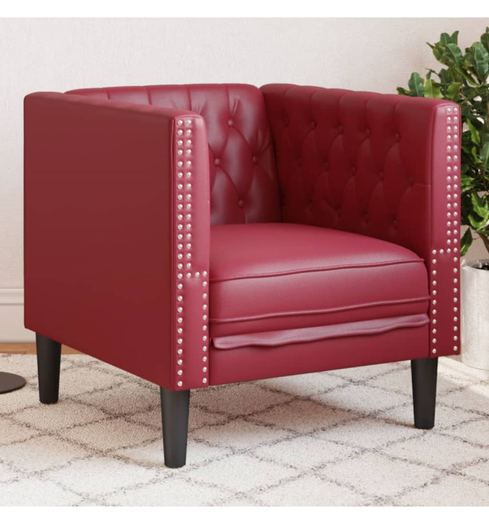 Fauteuil Chesterfield rouge bordeaux similicuir | Mobilier & Déco