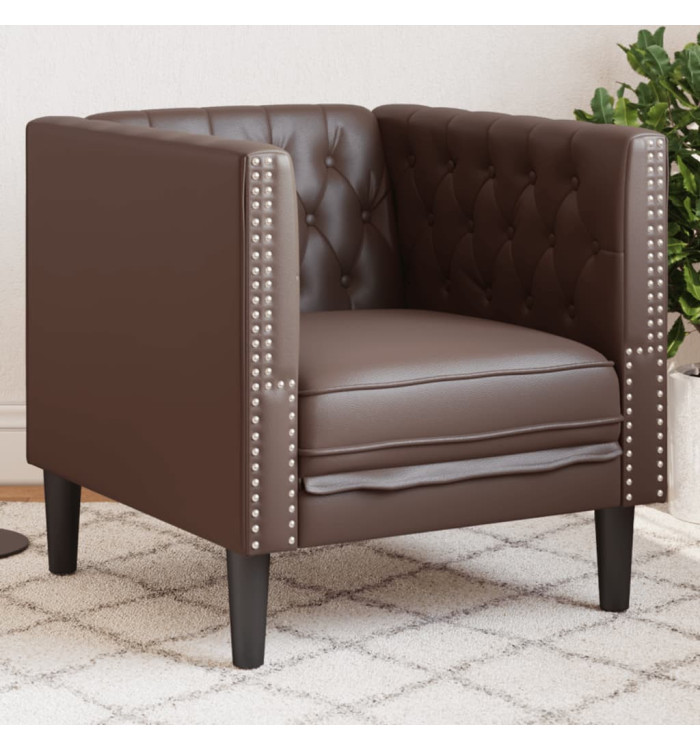 Fauteuil Chesterfield marron similicuir | Mobilier & Déco
