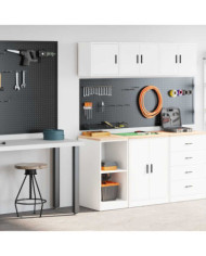 Armoires de garage 2 pcs blanc bois d'ingénierie | Mobilier & Déco