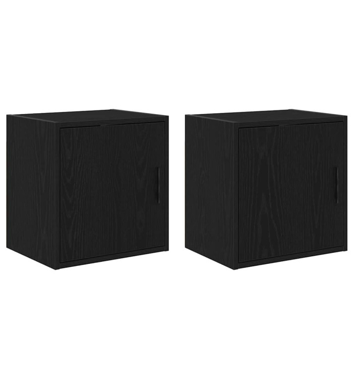 Armoires murales de garage 2 pcs noir bois d'ingénierie | Mobilier & Déco