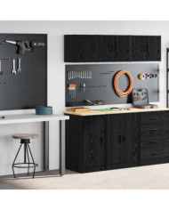 Armoires de garage 2 pcs noir bois d'ingénierie | Mobilier & Déco