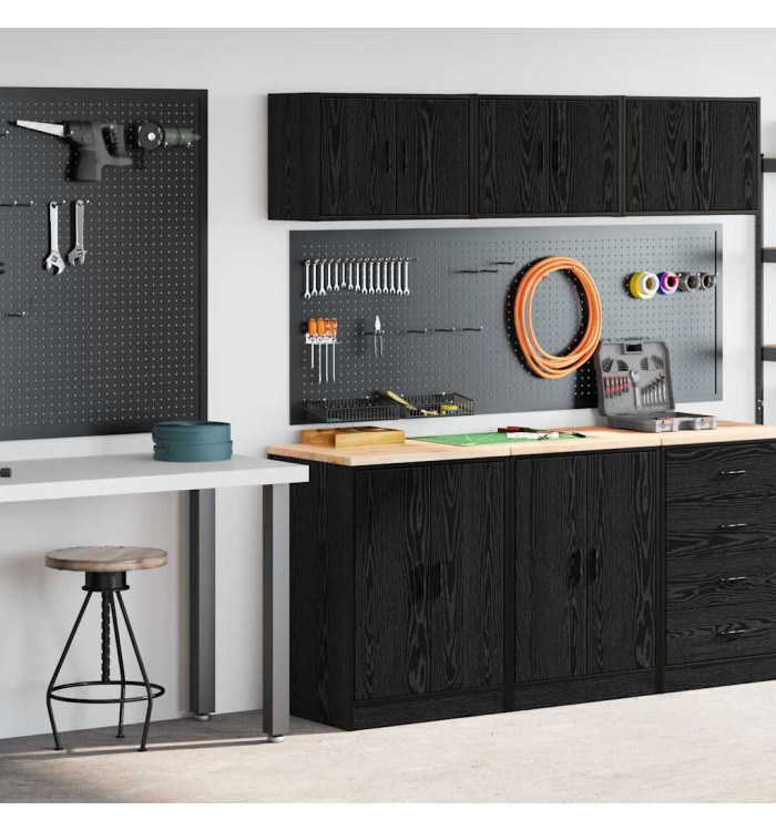 Armoires de garage 2 pcs noir bois d'ingénierie | Mobilier & Déco