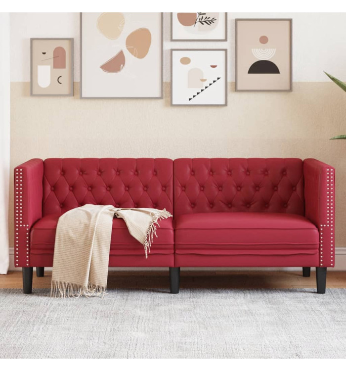 Canapé à 2 places Chesterfield rouge bordeaux similicuir | Mobilier & Déco