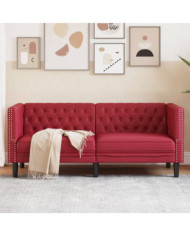 Canapé à 2 places Chesterfield rouge bordeaux similicuir | Mobilier & Déco