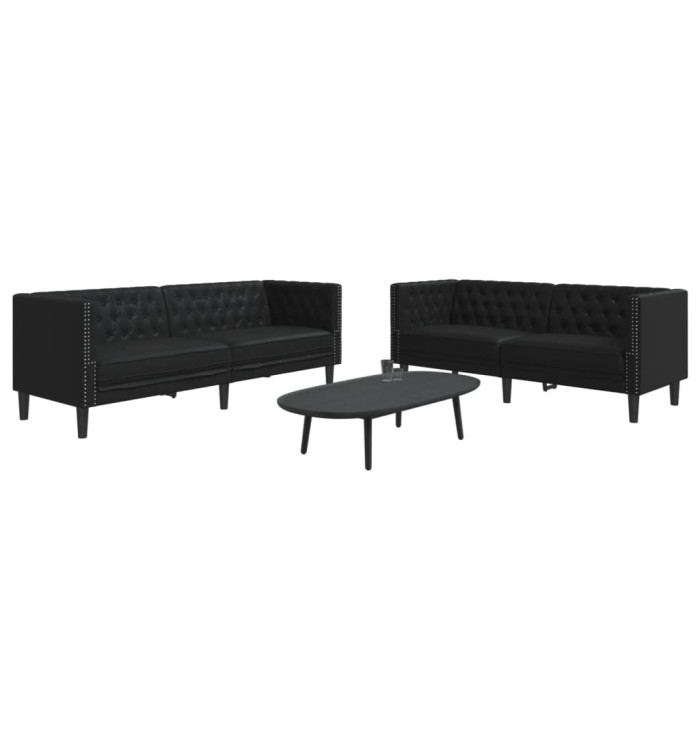 Ensemble de canapé Chesterfield 2 pcs noir similicuir | Mobilier & Déco