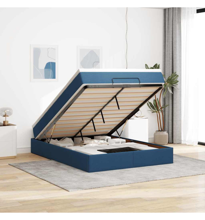  Cadre de lit ottoman avec matelas bleu 140x200 cm tissu | Mobilier & Déco