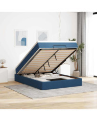  Cadre de lit ottoman avec matelas bleu 140x200 cm tissu | Mobilier & Déco