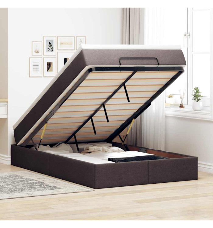  Cadre de lit ottoman avec matelas marron foncé 120x190 cm tissu | Mobilier & Déco