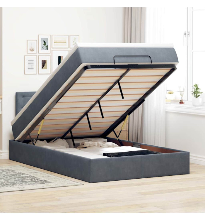 Cadre de lit ottoman et matelas gris foncé 120x200 cm velours | Mobilier & Déco