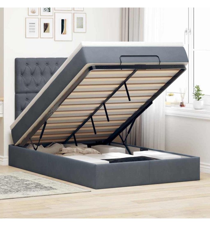 Cadre de lit ottoman et matelas gris foncé 120x200 cm velours | Mobilier & Déco
