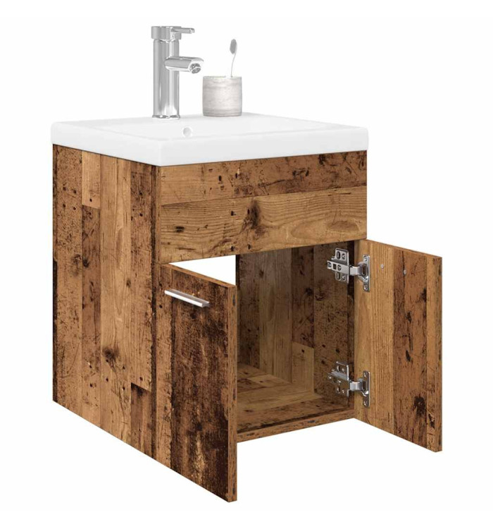 Meuble lavabo avec bassin et robinet intégrés vieux bois | Mobilier & Déco
