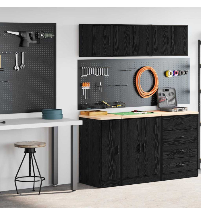 Armoires de garage 2 pcs noir bois d'ingénierie | Mobilier & Déco