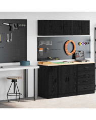 Armoires de garage 2 pcs noir bois d'ingénierie | Mobilier & Déco
