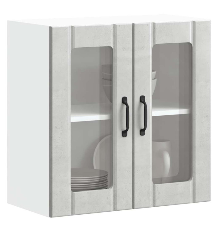 Armoire murale de cuisine avec porte en verre Lucca gris béton | Mobilier & Déco