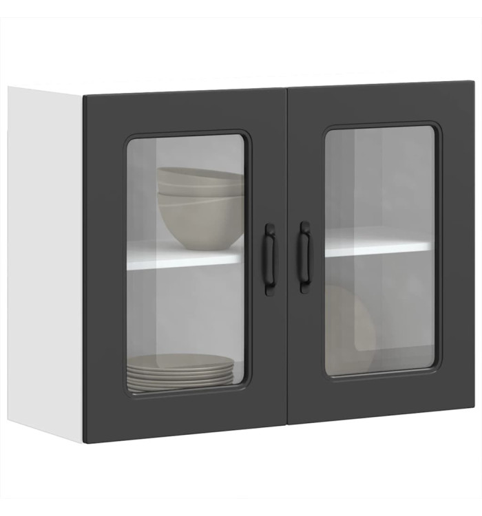 Armoire murale de cuisine avec porte en verre Kalmar noir | Mobilier & Déco