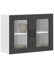 Armoire murale de cuisine avec porte en verre Kalmar noir | Mobilier & Déco