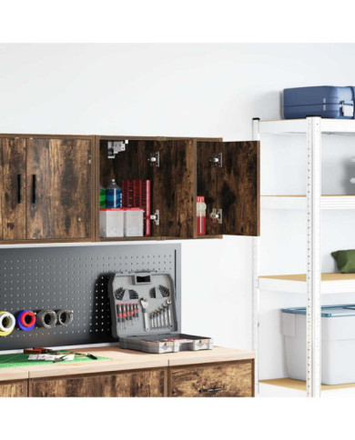 Armoires murales de garage 2 pcs chêne fumé bois d'ingénierie | Mobilier & Déco