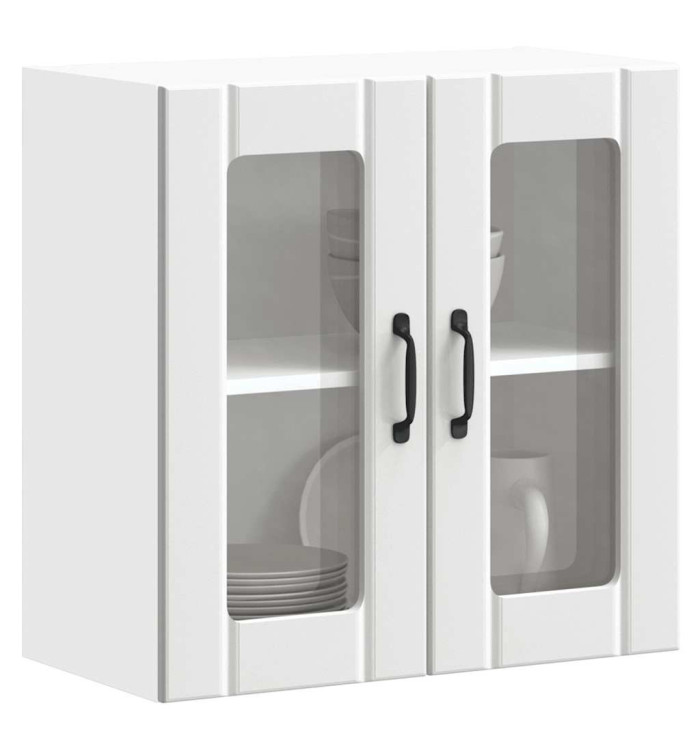 Armoire murale de cuisine avec porte en verre Lucca blanc | Mobilier & Déco