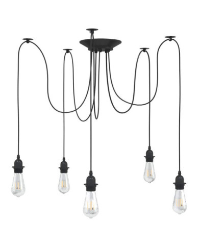  Lampe suspendue avec 5 porte-lampes E27 noir métal | Mobilier & Déco