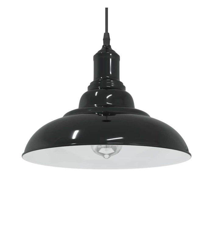Lampe suspendue réglable hauteur E27 noir brillant Ø 31cm métal | Mobilier & Déco