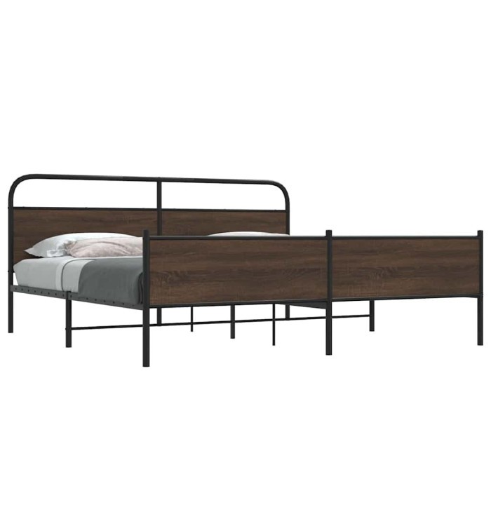 Cadre de lit en métal sans matelas chêne marron 193x203 cm | Mobilier & Déco