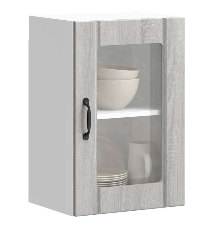 Armoire murale de cuisine avec porte en verre Lucca sonoma gris | Mobilier & Déco