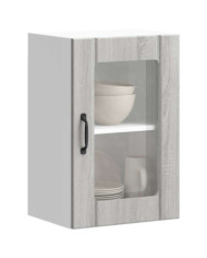 Armoire murale de cuisine avec porte en verre Lucca sonoma gris | Mobilier & Déco