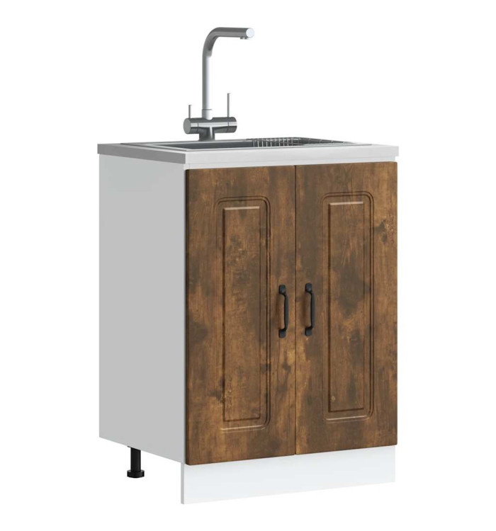 Meuble bas pour évier Kalmar chêne fumé bois d'ingénierie | Mobilier & Déco