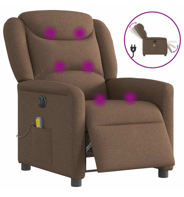 Fauteuil inclinable de massage électrique marron tissu | Mobilier & Déco