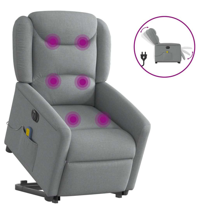 Fauteuil inclinable de massage électrique Gris clair Tissu | Mobilier & Déco