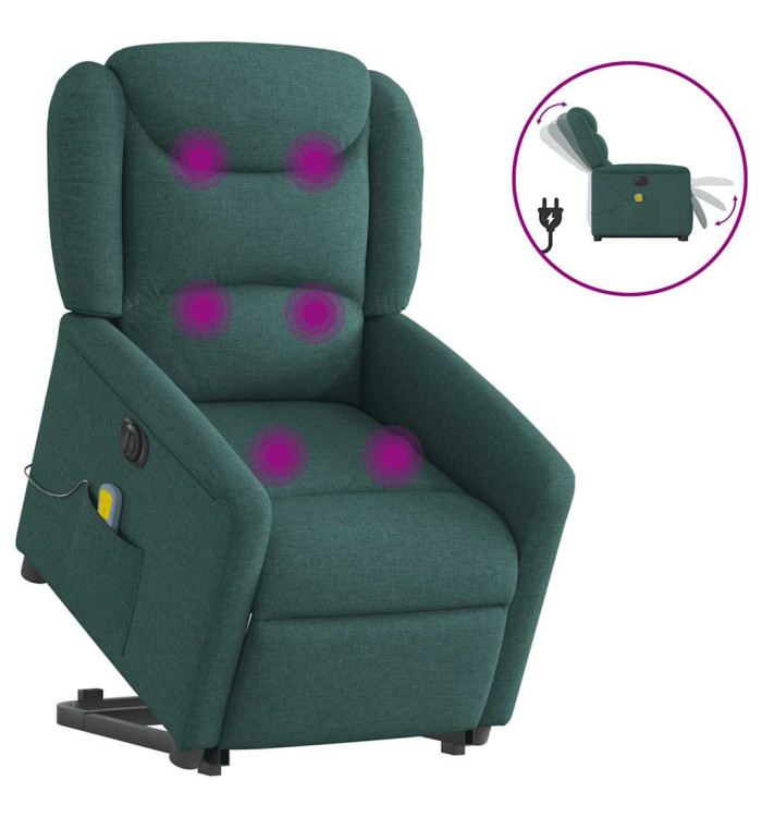 Fauteuil inclinable de massage électrique Vert foncé Tissu | Mobilier & Déco