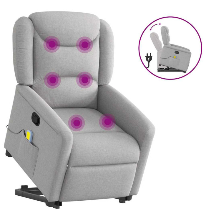 Fauteuil de massage inclinable gris nuage tissu | Mobilier & Déco