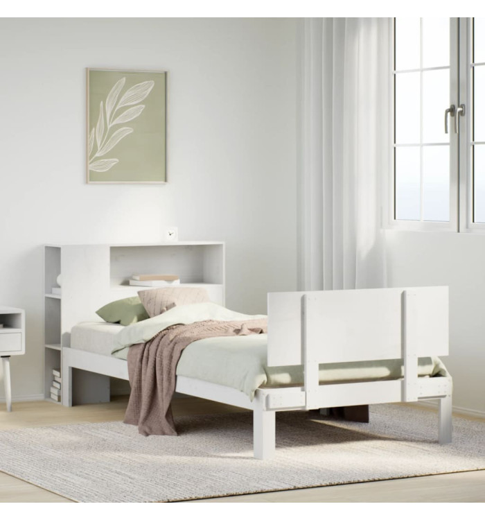 Lit bibliothèque sans matelas blanc 75x190cm bois de pin massif | Mobilier & Déco
