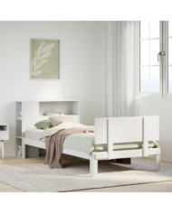 Lit bibliothèque sans matelas blanc 75x190cm bois de pin massif | Mobilier & Déco