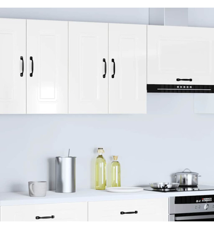 Armoire murale de cuisine Kalmar blanc brillant bois ingénierie | Mobilier & Déco